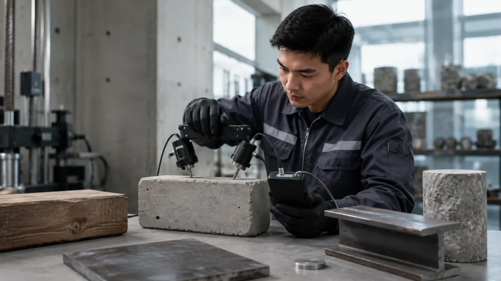 aplikasi alat ukur kekuatan berbagai jenis material seperti beton, kayu dan logam untuk mendukung kualitas konstruksi