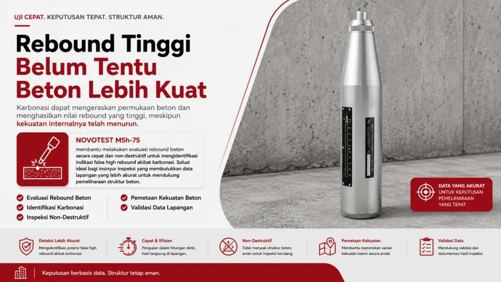 pengukuran kekuatan beton dan deteksi false high rebound menggunakan NOVOTEST MSh-75
