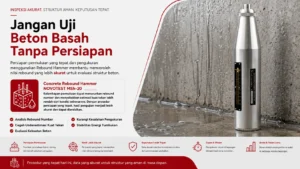 Persiapan permukaan yang tepat dan pengukuran menggunakan Rebound Hammer NOVOTEST MSh-20 membantu memperoleh nilai rebound yang lebih akurat untuk evaluasi struktur beton.