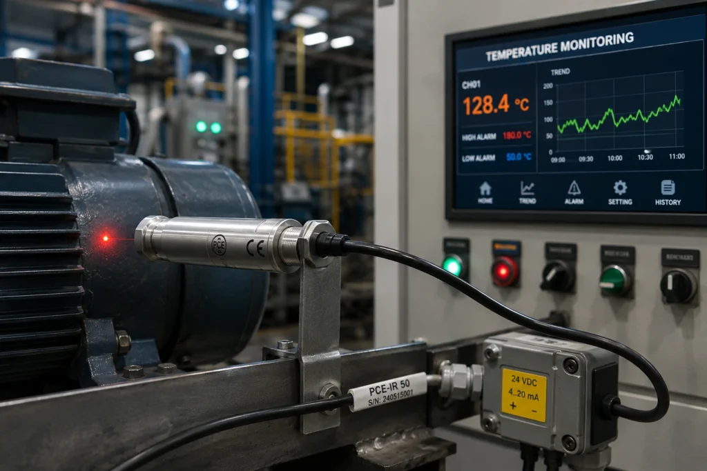 Sensor inframerah tetap untuk monitoring suhu otomatis pada mesin produksi