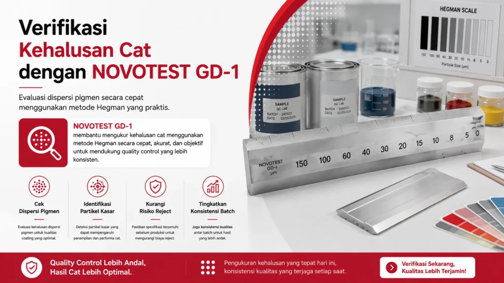 Verifikasi Kehalusan Cat dengan NOVOTEST GD-1 membantu mengukur kehalusan cat menggunakan metode Hegman secara cepat, akurat, dan objektif untuk mendukung quality control yang lebih konsisten.