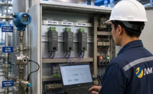 Tiga remote I/O Modbus untuk input analog, input pulsa, dan output relay pada panel kontrol