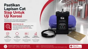 NOVOTEST ED-3D membantu mendeteksi pinhole pada lapisan coating secara cepat, akurat, dan non-destruktif untuk mendukung keberhasilan quality control sebelum uji korosi siklik.
