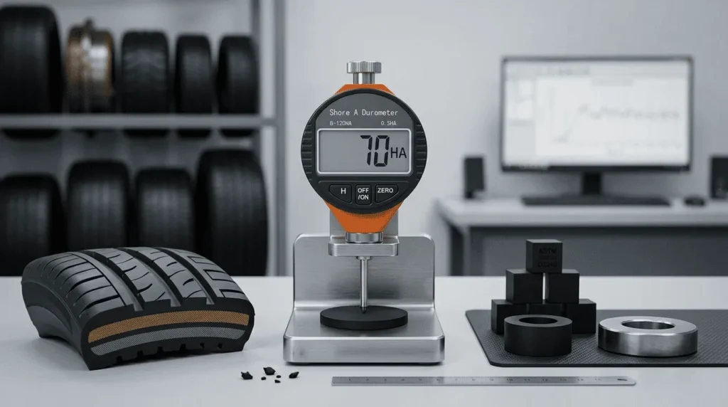Shore Durometer NOVOTEST TS-C - alat ukur kekerasan karet digital dengan jarum penetrasi pada permukaan tread ban