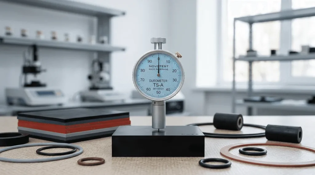 Shore Durometer NOVOTEST TS-A - Alat uji kekerasan dengan blok referensi untuk kalibrasi akurasi sesuai standar ISO