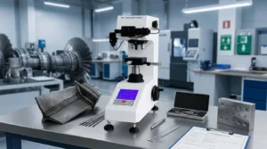 Alat Ukur Tingkat Kekerasan Vickers NOVOTEST TB-V-10 - mesin uji dengan indentor dan layar digital