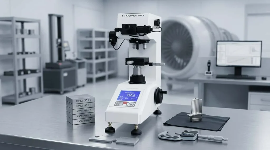 Alat Ukur Tingkat Kekerasan Vickers NOVOTEST TB-V-10 - mesin uji digital dengan indentor berlian dan layar LCD