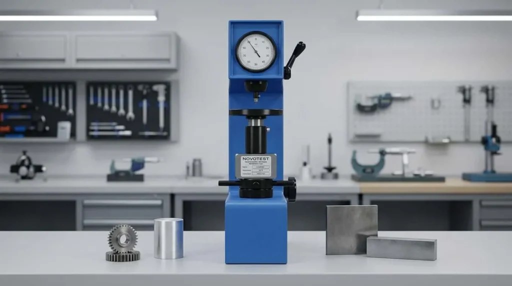 Alat Ukur Kekerasan Analog Rockwell NOVOTEST TB-R - alat uji dengan dial analog dan blok uji tersertifikasi