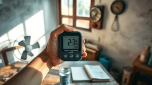 Thermometer dan higrometer digital di tangan menunjukkan suhu udara tinggi dan kelembaban dalam panduan bertahan hidup cuaca panas ekstrem Indonesia.