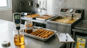 Monitoring kualitas minyak goreng abon, parameter kimia fisik untuk konsistensi rasa dan daya simpan.