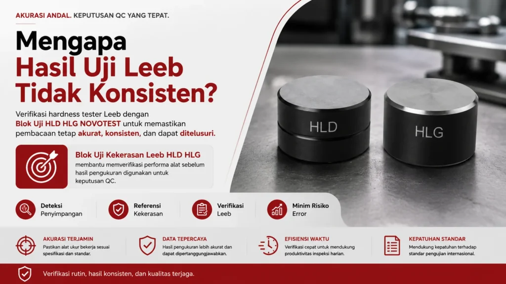 Mengapa Hasil Uji Leeb Tidak Konsisten? Verifikasi hardness tester Leeb dengan Blok Uji HLD HLG NOVOTEST untuk memastikan pembacaan tetap akurat, konsisten, dan dapat ditelusuri.