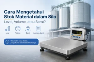 Ilustrasi pengukuran stok material dalam silo menggunakan timbangan platform industri