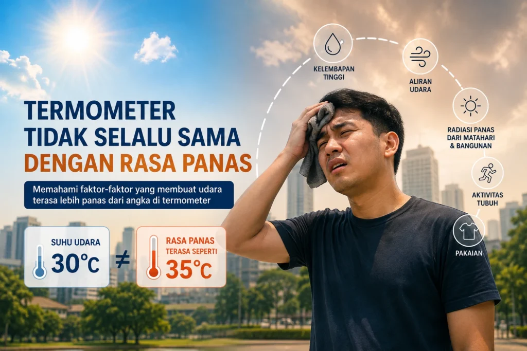 Udara terasa panas meski suhu tidak tinggi akibat kelembapan dan kondisi lingkungan