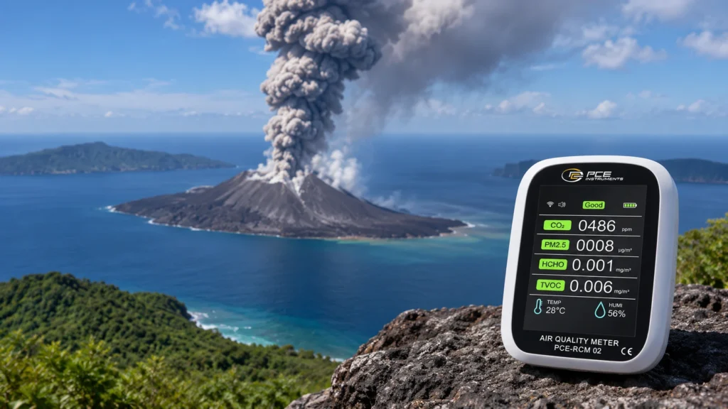 PCE-RCM 02 mengukur kualitas udara di dekat gunung berapi yang sedang erupsi