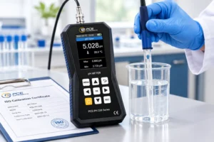 pH meter PCE-PH 228 mengukur pH sampel dengan elektroda dan sertifikat kalibrasi ISO