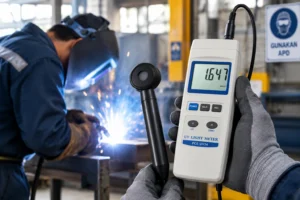 UV meter PCE-UV34 digunakan untuk mengukur intensitas sinar UV pada area pengelasan