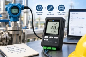 PCE-PDR 10 data logger tekanan terhubung ke transmitter tekanan melalui sinyal 4–20 mA