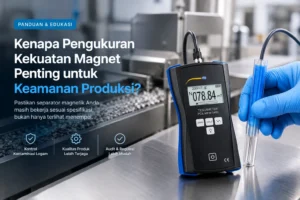 Teslameter PCE-MFM 2400 digunakan untuk mengukur kekuatan medan magnet pada separator magnetik di lingkungan industri.