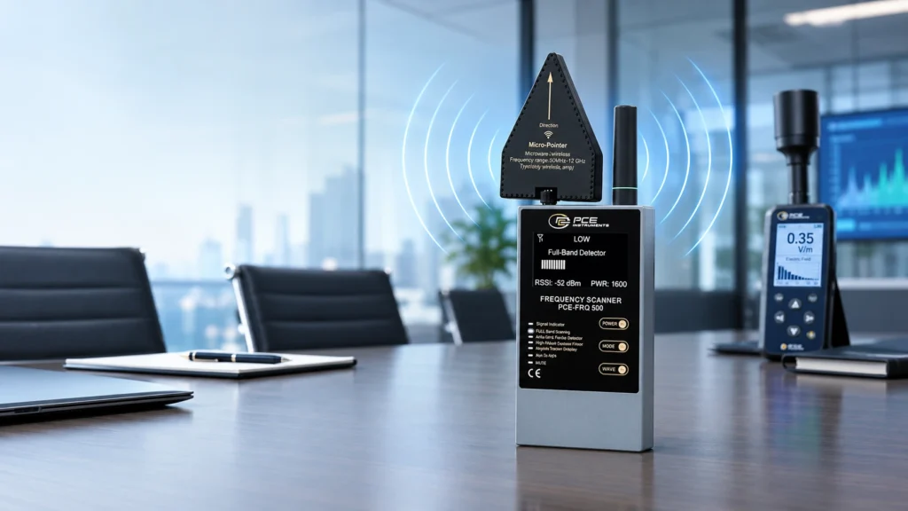 PCE-FRQ 500 RF frequency scanner untuk mendeteksi dan melacak sinyal radio frekuensi di ruang kantor