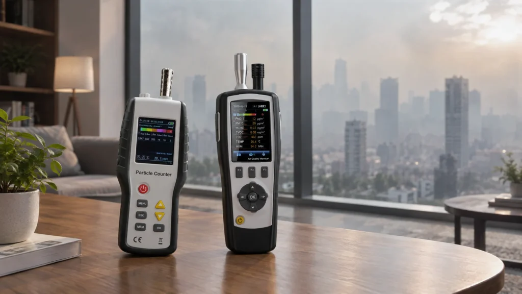 perbandingan alat ukur monitoring kualitas udara menggunakan particle counter untuk menghitung particle mulai dari PM2.5 sampai ke PM10