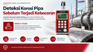 DETEKSI KOROSI PIPA SEBELUM TERJADI KEBOCORAN dengan MITECH MT200 membantu mengukur penipisan dinding pipa secara kuantitatif untuk mendukung monitoring korosi dan perencanaan pemeliharaan.