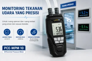 Differential Pressure Meter PCE-MPM 10 digunakan untuk mengukur tekanan diferensial HVAC di ruang operasi dan ruang isolasi rumah sakit guna memastikan tekanan udara positif dan negatif tetap sesuai standar.