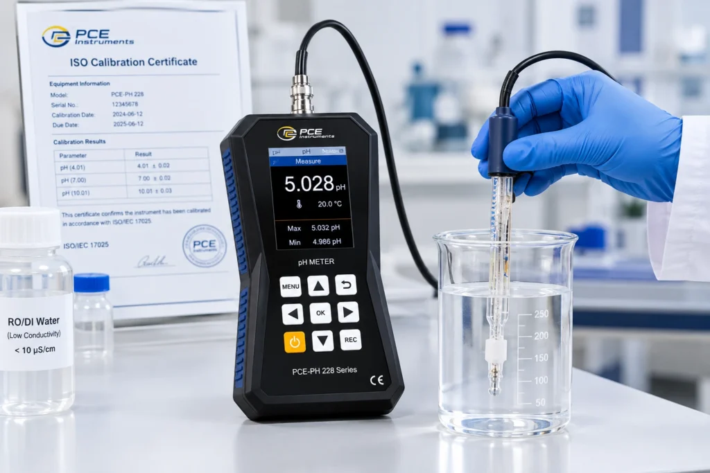 PCE-PH 228 pH meter untuk mengukur pH air rendah konduktivitas dengan elektroda laboratorium
