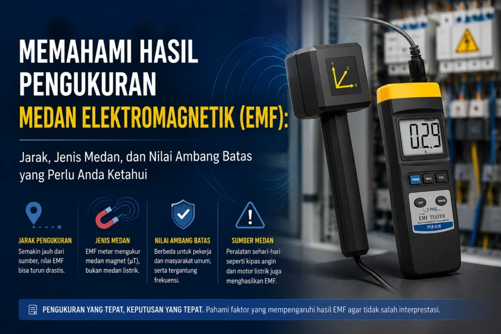 EMF meter PCE-G28 untuk mengukur medan elektromagnetik dan medan magnet ELF