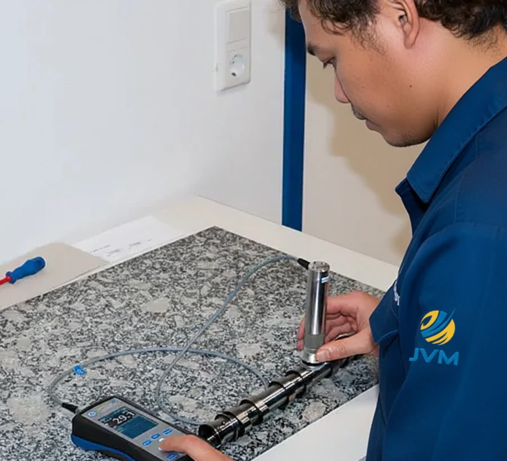 Teknisi Indonesia menggunakan alat PCE-3500 untuk mengukur kekerasan logam di lingkungan industri