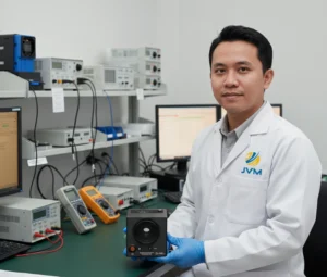 Teknisi Indonesia menggunakan PCE-LMDC 200 untuk cek periodik luxmeter di laboratorium kalibrasi