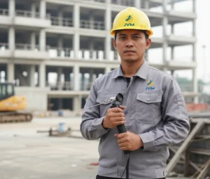 teknisi Indonesia menggunakan endoscope industri untuk inspeksi mesin di area sempit