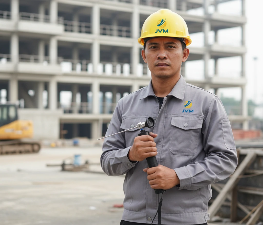teknisi Indonesia menggunakan endoscope industri untuk inspeksi mesin di area sempit