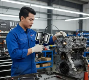 Nuansa gambar bersifat dokumenter dan teknis, menekankan proses inspeksi non-destruktif untuk kebutuhan quality control dan troubleshooting di lingkungan industri.